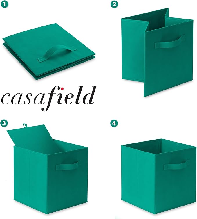 Casafield Set of 6 Collapsible Fabric Cube Storage Bins, Teal - 11" Foldable Cloth Baskets for Shelves, Cubby Organizers & More