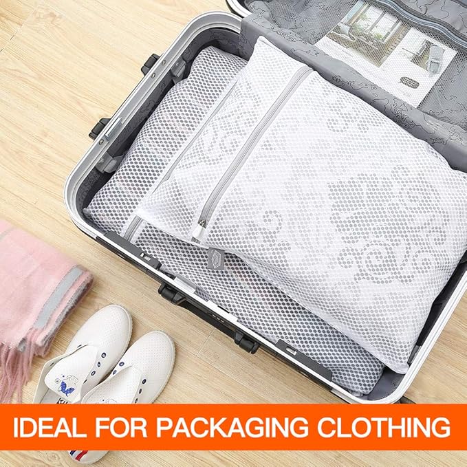 Kimmama Laundry Mesh Wash Bags, Lingerie Bags for Washing Delicates, Mesh Laundry Bags for Washing Machine, White Net, Grey Zipper, 1L & 1M