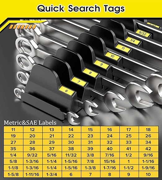 50pcs Magnetic Wrench Organizer Set for Metal Tool Box,Modular Wrench Holder with Metric&SAE Labels