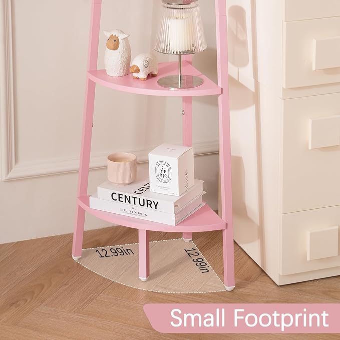 Yoobure Corner Shelf, 4-Tier Corner Bookshelf with Metal Frame & Wood Ladder Shelves - Display Shelf & Tall Bookcase, Plant Stand for Home Decor - Bedroom, Living Room, Office