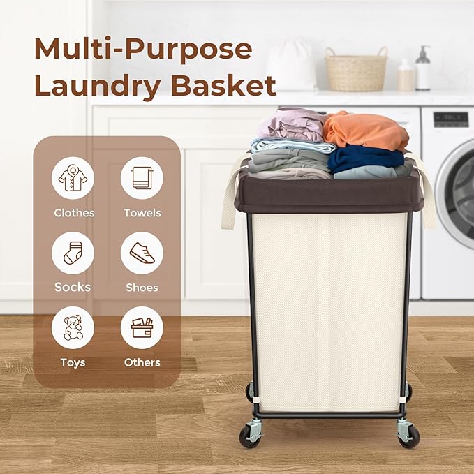 160L Laundry Basket with Wheels, 2 Section Large Rolling Laundry Hamper Bag with Wheels, Clothes Hamper Cart for Laundry, Bedroom, Bathroom and Dorm
