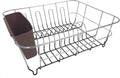 Dish Drying Rack & Cutlery Holder 2 Piece Set - Compact Sink-Fitting Dish Drainer with Rubberized Undercoating, Space-Saving Kitchen Organizer for Plates, Cups, Bowls & Utensils in Sink, Bronze Brown