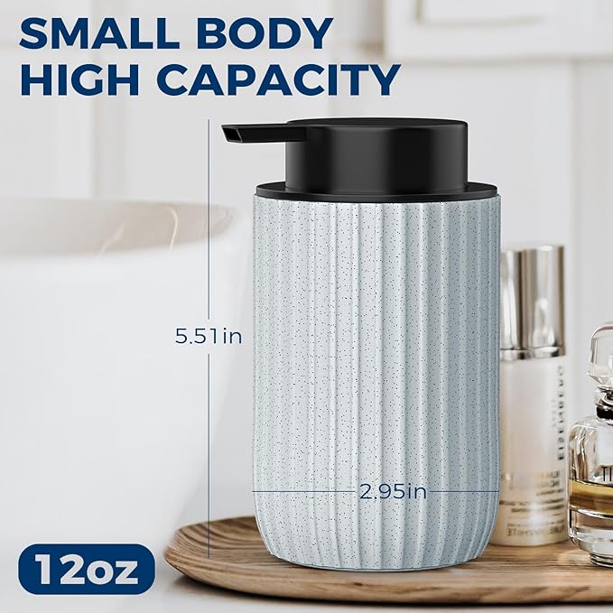 Ceramic Foaming Hand Soap Dispenser，12 oz Bathroom Soap Dispensers， Lotion Dispenser for Kitchen, Refillable Matte Streaks Soap Dispenser with Large Pump (Blue)