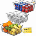 3 Pack Large Wire Baskets for Organizing 14.2'' Metal Wire Baskets with Built-in Handles, Wire Storage Basket Black Metal Freezer Organizer Wire Basket for Pantry, Cabinets, Bathroom