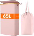 Lifewit 65L Slim Laundry Hamper with Lid, Narrow Laundry Basket with Removable Bag & Bamboo Handles, Fodable Thin Dirty Clothes Hamper for Laundry Collapsible Bin for Bathroom Bedroom Dorm, Pink