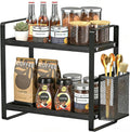 2-Tier Kitchen Storage and Organisation Rack with Side Baskets, Multifunctional Spice Rack Coffee Station Organizer for Kitchen, Coffee Bar, Bathroom, Office