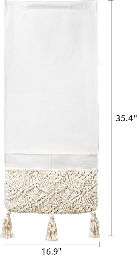 Mkono Macrame Couch Organizer Remote Control Caddy Sofa Armrest Armchair Bedside Storage Holder Bag for TV Remote, Magazine, Books, Cell Phone, iPad, Boho Living Room Home Dorm Decor, Beige, Large