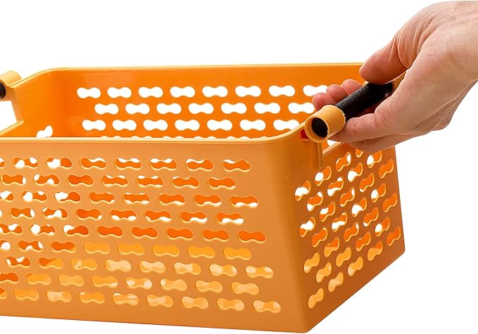 Yesland 8 Pack Plastic Storage Basket for Shelves, 12 x 6 x 5 Inches Basket Organizer Bin with Handles Sturdy Closet Baskets for Home Office Closet - Yellow, Orange, Blue, Green