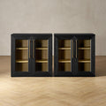 mopio Blake Storage Cabinet, Small Modular Accent Display Sideboard Buffet Cabinet with Storage, Media Console Credenza, for Kitchen, Coffee Bar, Pantry, Living Room (Black Oak Acrylic, Set of 2)