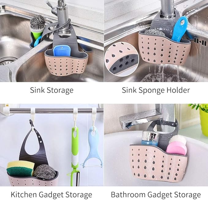 2Pcs Sink Sponge Holder,Adjustable Silicone Sling Sponge Caddy with Drain Holes,for Kitchen/Bathroom Comes with 1Pcs Sponge Eraser