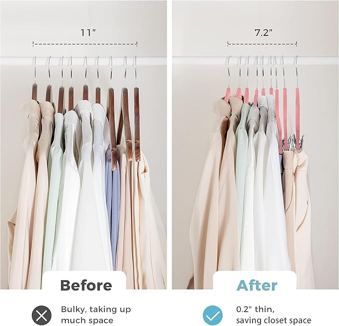 VECELO 40 Pack Velvet Clothes Hangers with Adjustable Clips,Heavy-Duty Non Slip & Space-Saving with 1 Magic Hangers & 2 Tie Rack for Suit Coat Pants Skirt Dresses
