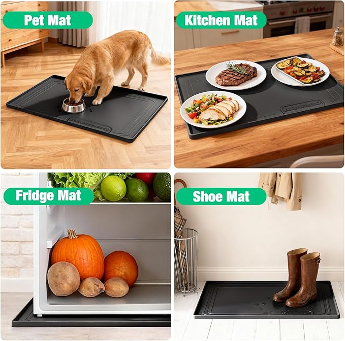 Aisslro Under Sink Mat 28" X 19", Waterproof Silicone Under Sink Mats for Kitchen, Anti-Leak Shelf Liner & Cabinet Protector with Raised Edge, [BPA Free] Bathroom Tray Home Organizer, Black