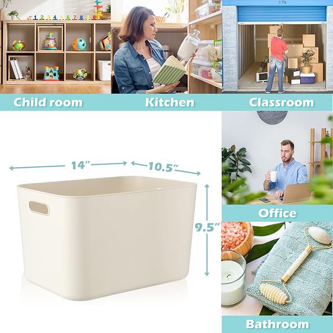 Zopeal Plastic Storage Bins 10 Pcs White Pantry Organizer Bins Small Baskets Storage Containers for Home Kitchen (14 x 10.5 x 9.5 Inch)