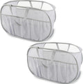 2 Pack Collapsible Laundry Baskets, Upgrade Pop Up Laundry Hamper with Convenient Bags, Foldable Laundry Basket Mesh Light Weight, Easy to Carry Clothes Hampers for Laundry, Dorm, Toys, Travel Grey