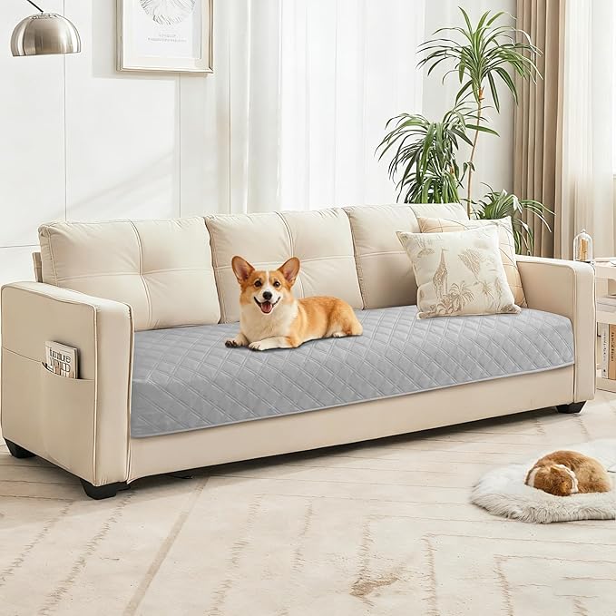 Waterproof Dog Blanket, Non-Slip Soft Pet Bed Cover, Couch Cover for Dogs Washable, Protects Sofa, Furniture, Crate, Car, Tear Resistant Leakproof Pet Blanket (30x70 Inch, Light Grey)