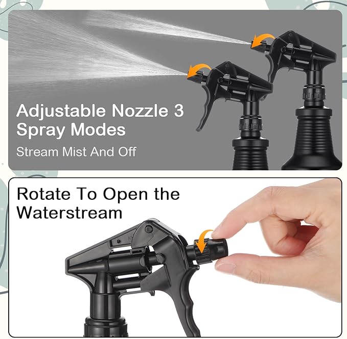 Honeydak 3 Pack Plastic Spray Bottles Black 34 oz Heavy Duty Opaque Spray Bottles UV Light Blocking Refillable Reusable Leak-proof Sprayers for Cleaning Solution Kitchen Garden Home Plant
