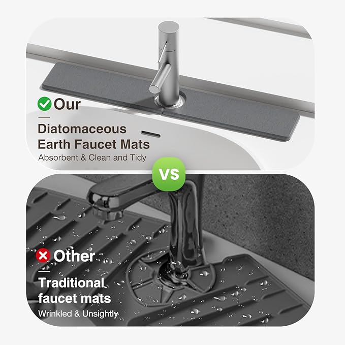 23.6" x 4" Stone Faucet Mat for Kitchen Sink, Quick Drying Diatomite Sink Tray, Faucet Sink Splash Guard for Prevents Moisture Buildup (Dark Gray)