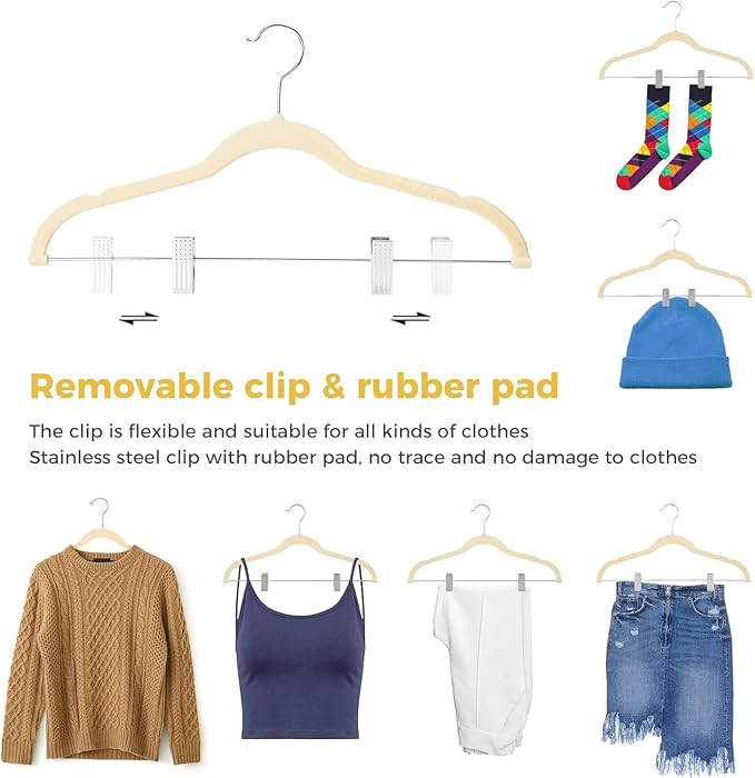 VECELO 40 Pack Velvet Clothes Hangers with Adjustable Clips,Heavy-Duty Non Slip & Space-Saving with 1 Magic Hangers & 2 Tie Rack for Suit Coat Pants Skirt Dresses