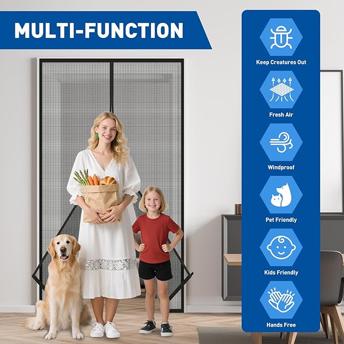MAGZO Upgraded Pet Proof Magnetic Screen Door Thicker 250g/m² Pet Screen Door Mesh Fit Door Size 72 x 80 Inch, Mesh Size 74" x 81", Heavy Duty Cat Resistant Mesh for Front/Back/Sliding/Patio Door