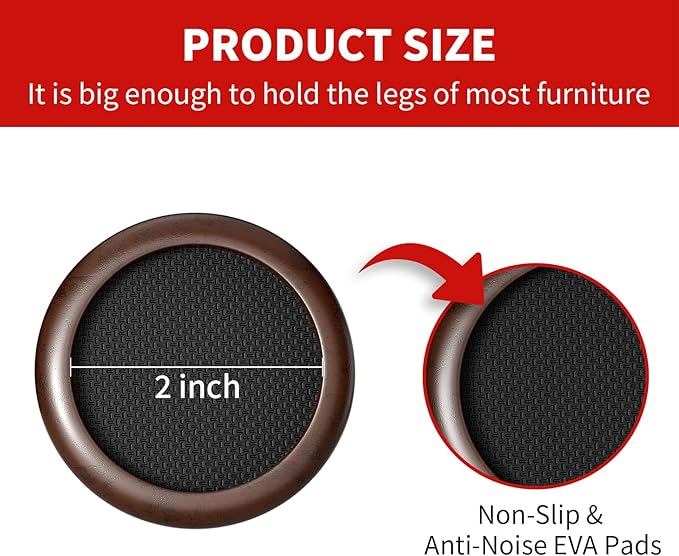 Ezprotekt 2 inch Non Slip Wood Furniture Pads for Hardwood Floors, 4 Pcs Round Anti Slip Furniture Coaster Cups Floor Protectors with Anti-Slide EVA for Chair Sofa Table Bed Couch (Dark Brown)