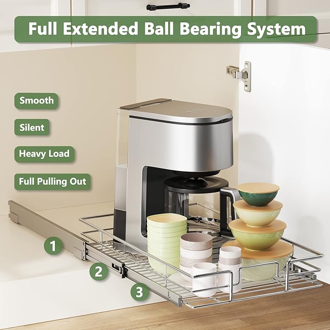 LOVMOR Pull Out Cabinet Organizer 11" W x 18" D, Kitchen Cabinet Pull Out Shelves Slide Out Storage…