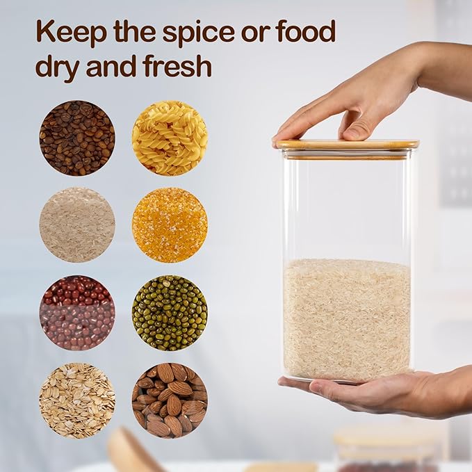 D2scrma 156oz 52oz Airtight Glass Square Storage Canister with Bamboo Lid Set of 2(4600ml*1 1550ml*1) Large Gallon Glass Jars for Sugar, Flour, Cookies and Coffee beans (‎with Black Lable)