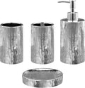 Blue Donuts Bathroom Accessories Set, Toothbrush Holder, Soap Dispenser, Silver, Ceramic, 4 Piece