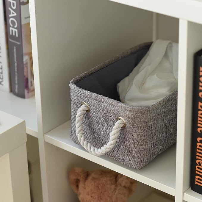 Sacyic Small Fabric Storage Baskets (6-Pack), Foldable Gift Baskets with Rope Handles for Home & Office Organization