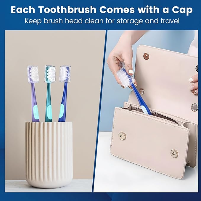 Extra Soft Toothbrushes for Adults, Ultra Soft Toothbrushes with Covers, 10000 Micro Nano Bristles, for Sensitive Teeth, Gum Recession and Elderly, Travel (Wide Head, 6 Count)