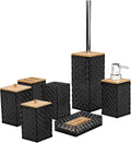 Bathroom Accessory Set,7 Pcs Black Bathroom Set Include Soap Dispenser, Qtip Holder Dispenser, Soap Dish,Toilet Brush,Toothbrush Holder & Mouthwash Cup.Boho Bathroom Set