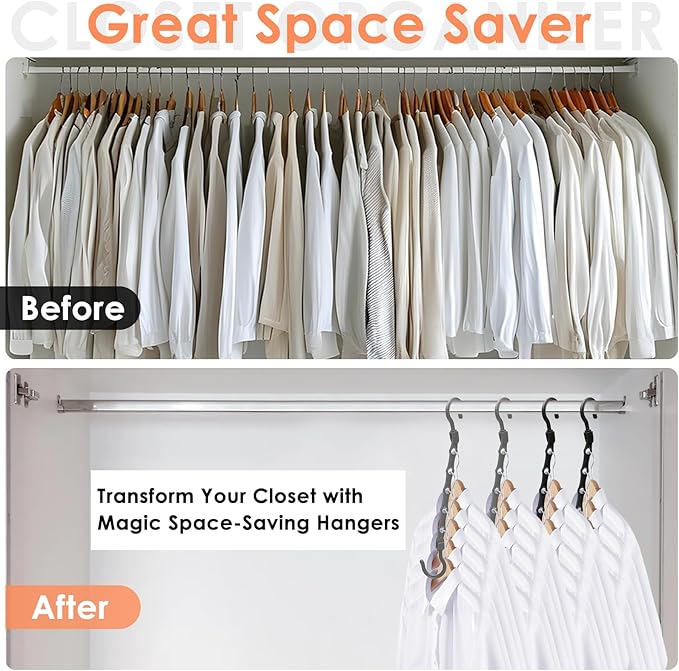College Dorm Room Essentials, Closet Organizers and Storage, Magic Hangers Space Saving with 360° Swivl Hooks for 120 Clothes, Plastic Clothes Hanger, Organization Home Apartment Essentials, 24 Pack