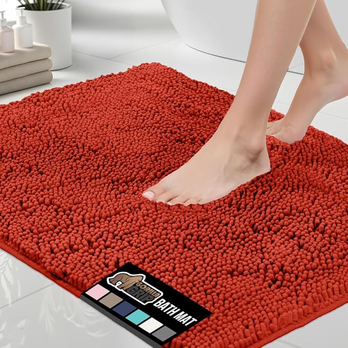 GORILLA GRIP Bath Rug Mat 44x26, Soft Absorbent Chenille, Quick Dry Microfiber Mats, Rubber Backing Washable Shower Floor Rugs, Bathmat Runner, US Designed Bathroom Home Accessories Sunset Orange