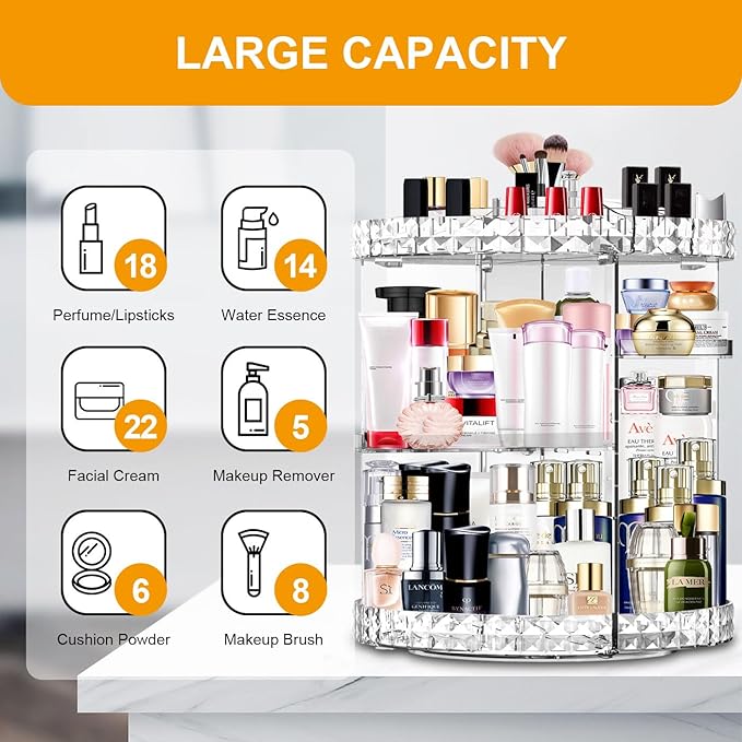 MISERWE Makeup Organizer 360 Degree Rotating 7 Adjustable Layers Large Capacity Cosmetic Organizer Transparent Make Up Organizers and Storage
