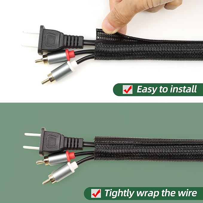 Split Wire Loom Tubing, Cable Protector Sleeve, Braided Cable Management for TV/Computer/Home Theater/Engine Bay, Cord Protectors from Pets No Chew (Black, 1/8"-25ft)