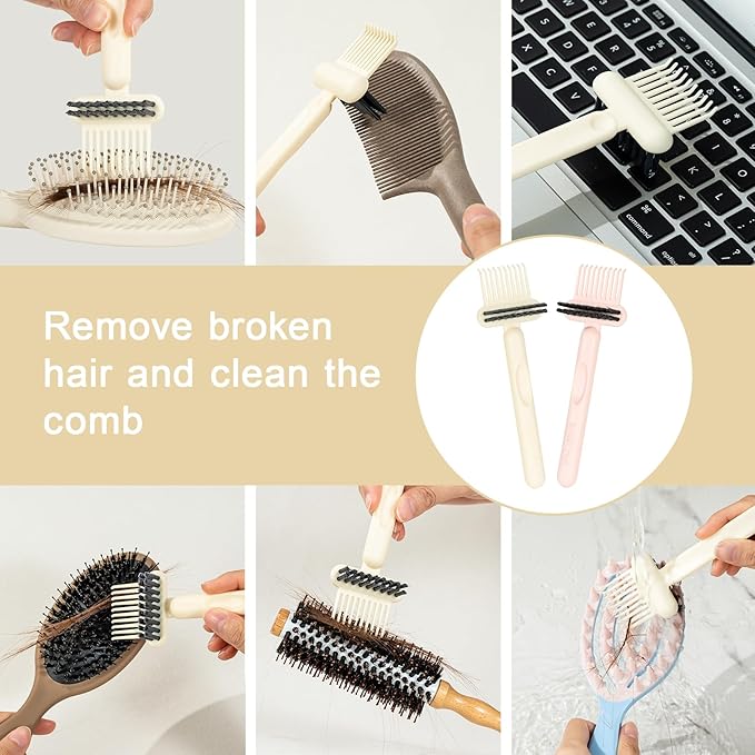 RHOS 2-in-1 Hair Brush Cleaner Tool, Comb Cleaner for Removing Hair and Dust, Ideal for Home, Salon Use (1 Pack - Beige)