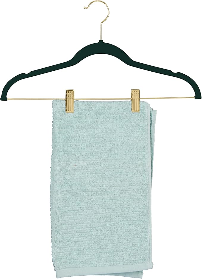 Simplify 6 Pack Velvet Hangers with Clips | Skirt and Pants | Slim Space Saving | Closet Organization | Non-Slip | Prevent Creases | Swivel Neck | Durable | Emerald