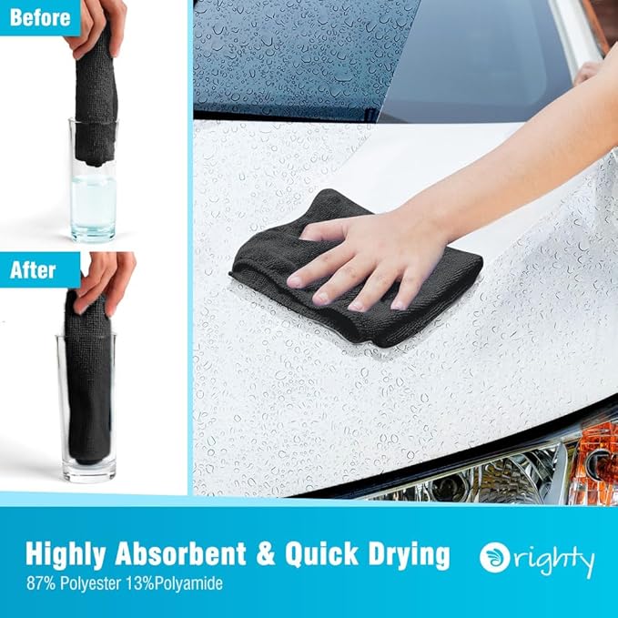 Orighty Black Microfiber Cleaning Cloth, Microfiber Towels for Cars, Highly Absorbent Car Cleaning Supplies, Lint Free Cloths Clean Rags for Car Care, House, Kitchen, 12x11 inch, Pack of 24