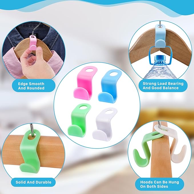 200PCS Clothes Hanger Connector Hooks,Space Saving Hanger Hooks,Heavy Duty Cascading Hanger Extender Hooks,Plastic Hangers Extenders Connection Hooks for Closet Wardrobe Organiser(Multicolor)