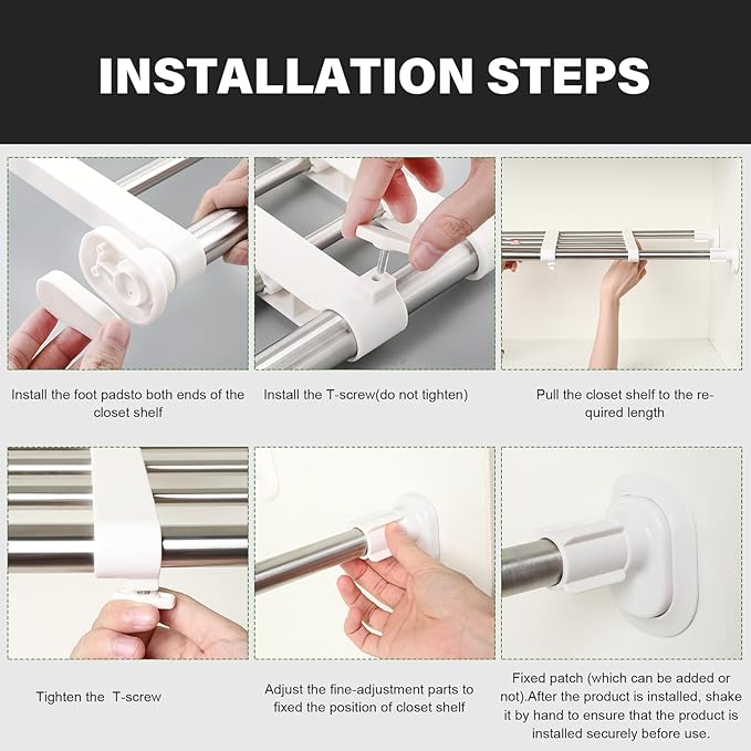 Geetery 4 Pcs Closet Tension Shelf Rod Metal Expandable Shelf Organizer Adjustable Closet Shelves Rack DIY Dividers Separators for Cabinet Storage Locker Clothes(19.69–31.5 Inch)