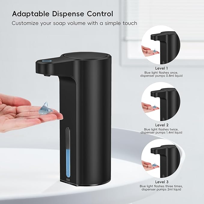 EKO Aroma 9 fl oz Automatic Liquid Soap Dispenser, Rechargeable & Water-Resistant Soap Dispenser for Kitchen and Bathroom with Adjustable Volume Control (Matte Black Steel)