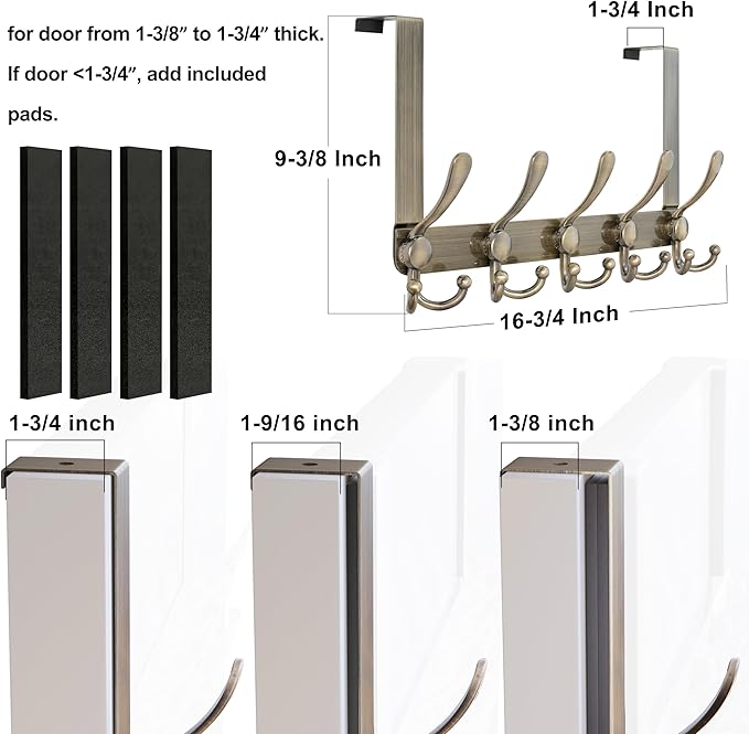Dseap Over Door Hook 2.0 - Upgraded Version - Simple-Assembly, Strong, Heavy-Duty Stainless Steel 5-Tri-Hook Over The Door Hanger Rack, SimpleStrong Series, Bronze