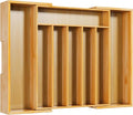 Kitsure Extra Large Bamboo Silverware Organizer - Expandable Drawer Organizer for Utensil, Cutlery and Flatware, Kitchen Storage Solution with 6 to 8 Slots, Natural, 19.7" × 15.4" × 2.0"