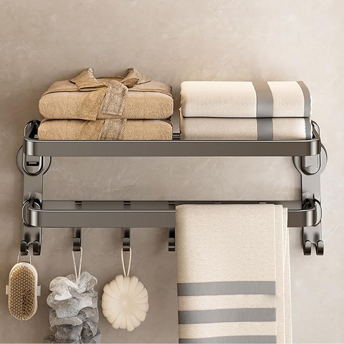 Aluminum Alloy Suction Cup Towel Rack, Bathroom Storage Shelf, No-Drill Mounting (Small)