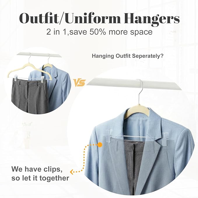 HOUSE DAY Velvet Skirt Hangers 36 Pack, Beige Velvet Pant Hangers with Adjustable Clips, Space Saving Slim Shorts Hanger, Heavy Duty Non Slip Clip Hanger for Pants, Skirts, Shorts