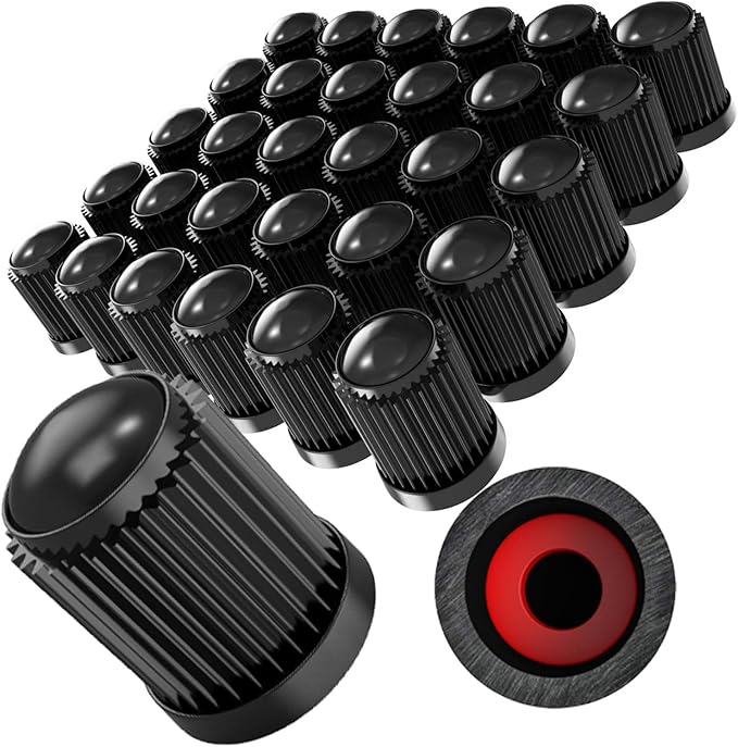 100 Pcs Valve Stem Caps Tire Caps Plastic Black Valve Tire Covers for Car, SUV, Bike, Bicycle, Truck, Motorcycle, Dust Proof, with O Rubber Ring