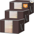 BALEINE 3 Pack Clothes Storage Bags, 16 Gallon Storage Containers with Reinforced Handle, Sturdy Zipper, Closet Organizer for Blanket, Comforter, Pillow, Bedding (Brown, 3 Pack)