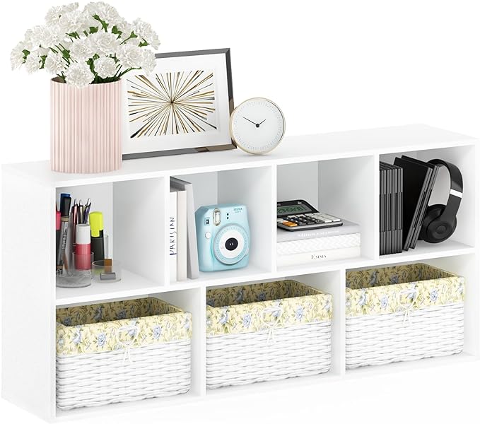 Furinno LUDER Book Shelf, 7-Cube Bookshelf, Bookcase, 9.4 x 19.5 x 41.7, for Living Room, Bedroom, Home Office, White