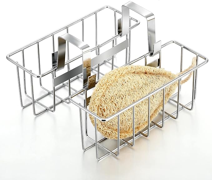 2 Pieces Sponge Holder Kitchen Sink Caddy Metal Sink Organizer Basket for Scrubber Soap Towel Brush Dishwashing Liquid Drainer Rack in Kitchen Bathroom Bathtub, Silver