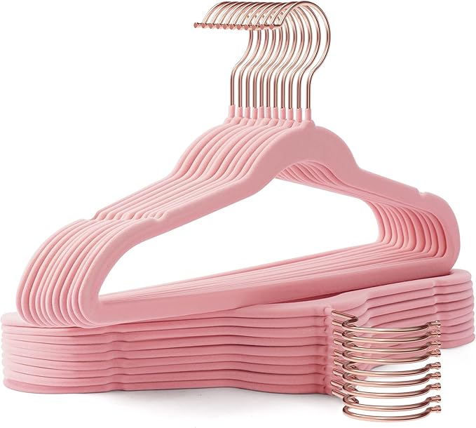 Toddler Hangers,50 Pack 11 Inch,Velvet Baby Hangers Slim & Space-Saving,Baby Clothes Hangers with 360 Swivel Hook,Heavy Duty Felt Hanger for Childrens Coats, Pants,and Dress (Pink)