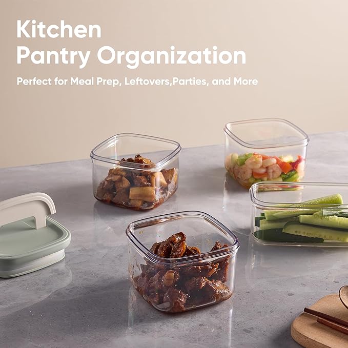 CAROTE Easy-open Airtight Food Storage Containers with Lids, 20 PCS Durable Plastic Kitchen Storage Containers for Dry Food/Fruit, Leakproof, BPA-Free, Sage Green/Grey